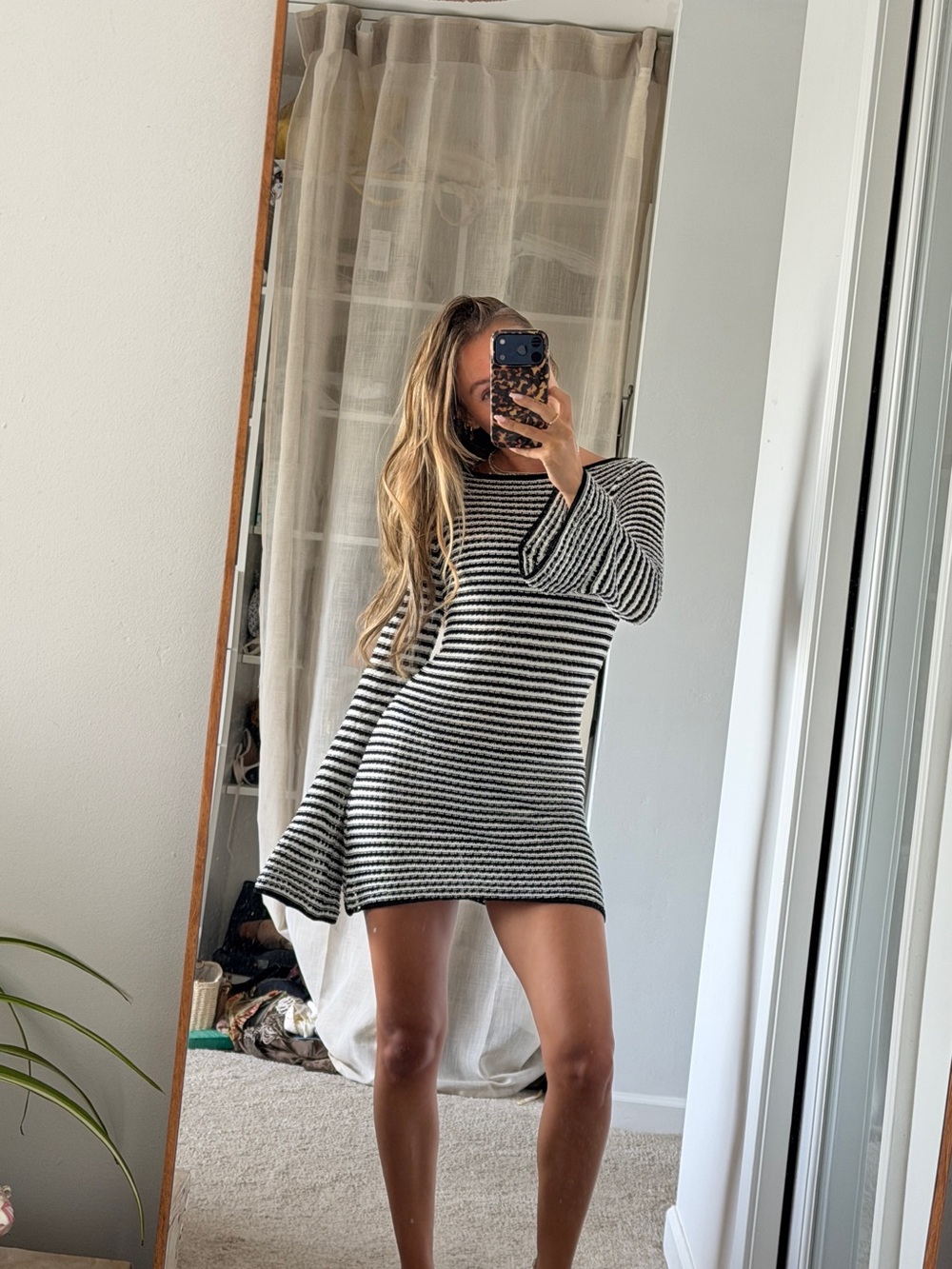 NA-KD Striped Black & White Knit Sweater Dress